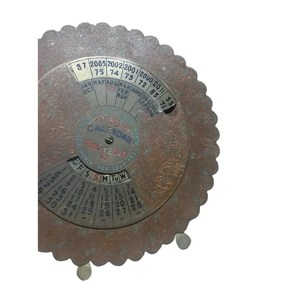 55 Year Perpetual Calendar 1960-2014 Vintage Brass Desk Stand